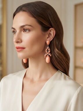 Siman Tu Teardrop Dangle Earrings with Soft Coral Accents